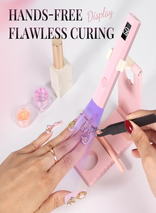 krofaue Mini Handheld UV Light for Gel Nails with Stand, Portable Rechargeable Nail Lamp with 2 Timers, Flash Cure for Rhinestone Glue Decoration at Home DIY, Travel - Image 2
